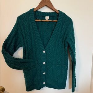 A New Day Emerald Textured Cardigan XS | Rhinestone Buttons | Cozy Knit